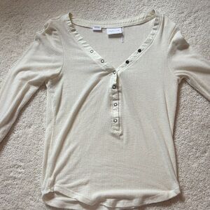 Urban Outfitters Cream V-Neck Button-Down Shirt